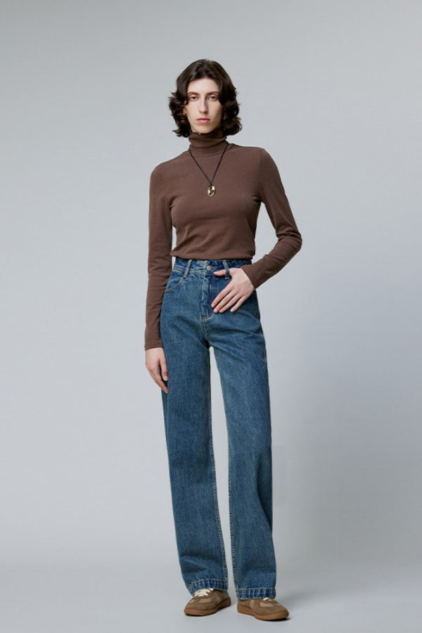 High-Waist Straight-Leg Denim Jeans