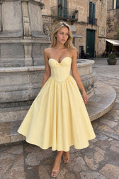 Romantic Bow Boned Strapless Slim Solid Prom Dress