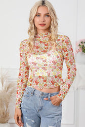 Floral Mock Neck Long Sleeve Blouse Multicolor clothes long sleeve shirt long sleeve shirts long sleeve top long sleeve tops Ship From Overseas shirt shirts SYNZ top tops