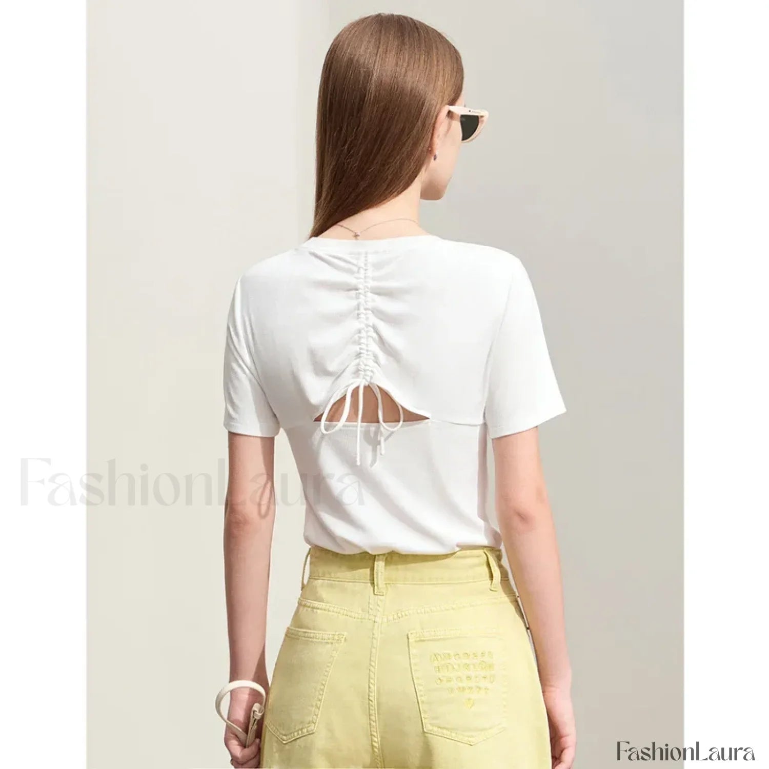 Back Drawstring Hollow T-Shirt