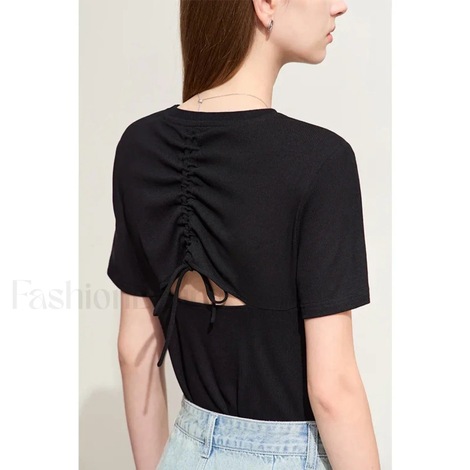 Back Drawstring Hollow T-Shirt