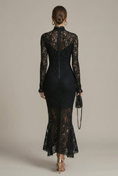 Lace High Neck Long Sleeve Mermaid Midi Dress 3