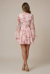 Floral Deep V-Neck Bell Sleeve Fit and Flare Mini Dress 4