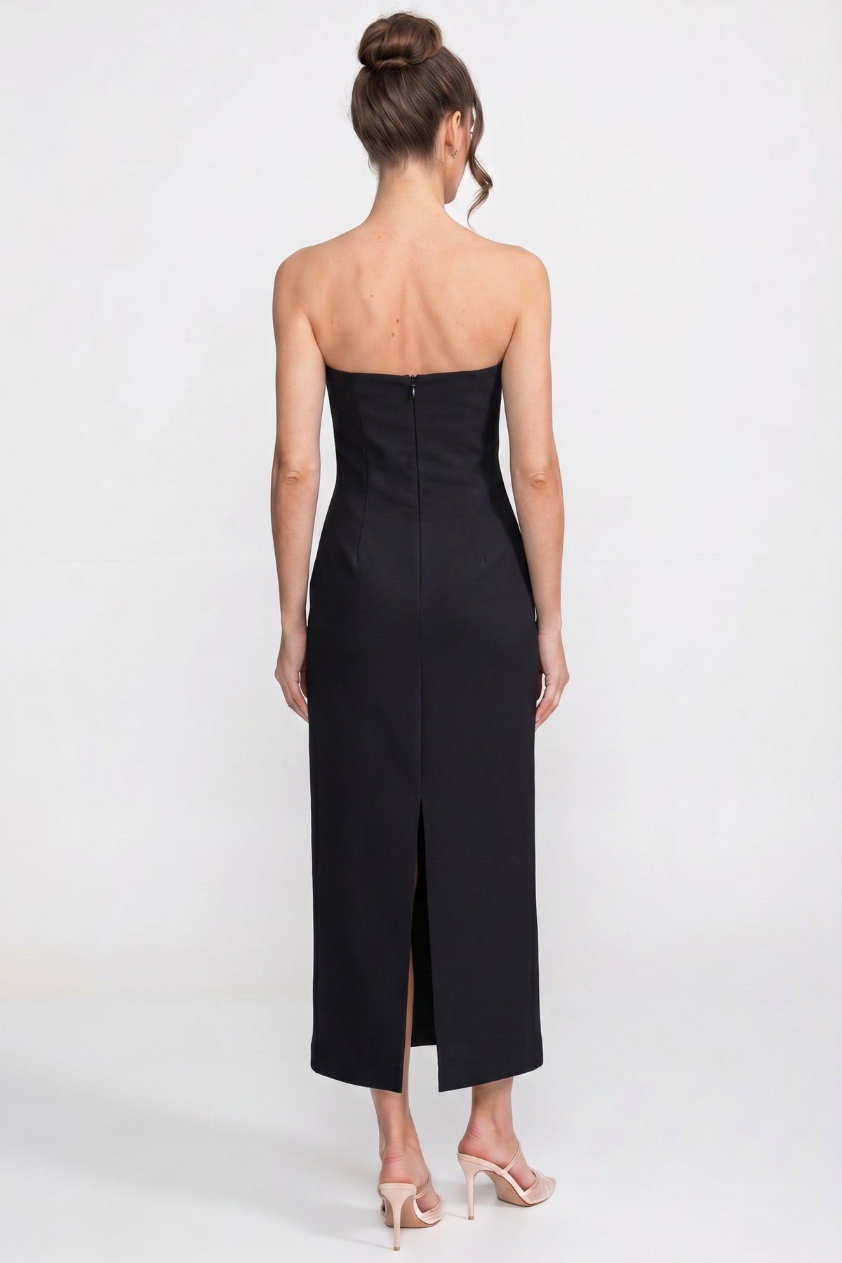 Strapless Tulip Floral Applique Column Midi Dress 6
