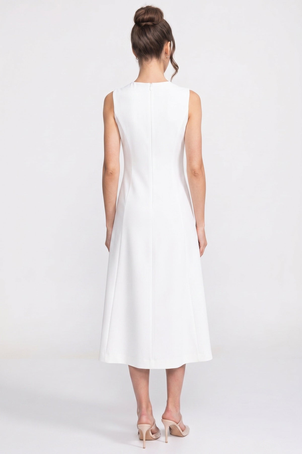 Crew Neck Sleeveless Rose Applique A-Line Midi Dress 8