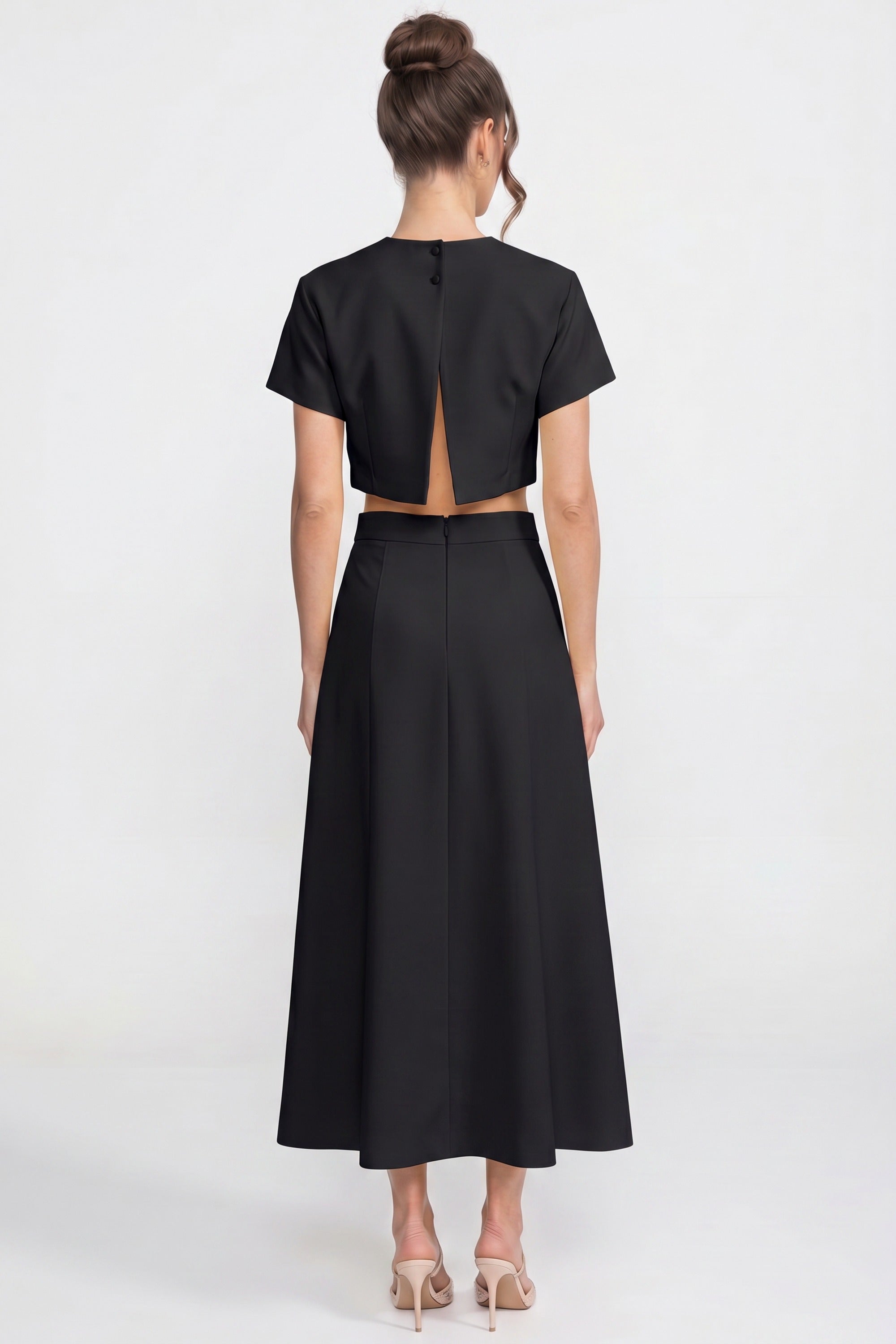 Short-Sleeve Floral-Print Co-Ord Set With Crop Top And Maxi Skirt - Black