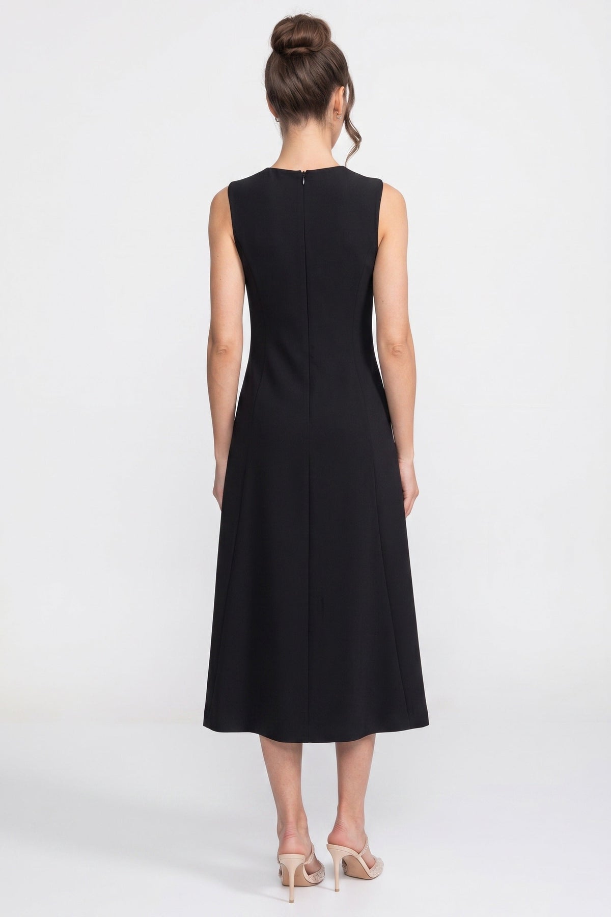 Crew Neck Sleeveless Rose Applique A-Line Midi Dress 8
