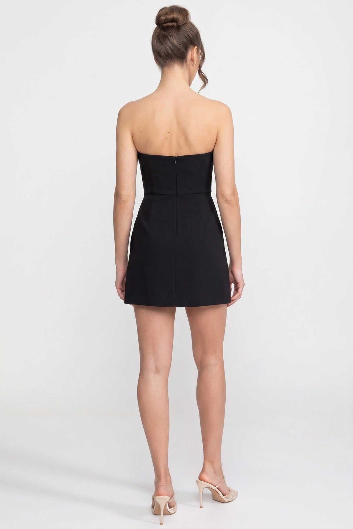 Strapless Floral Embroidered Straight Neck Fitted Mini Dress 11