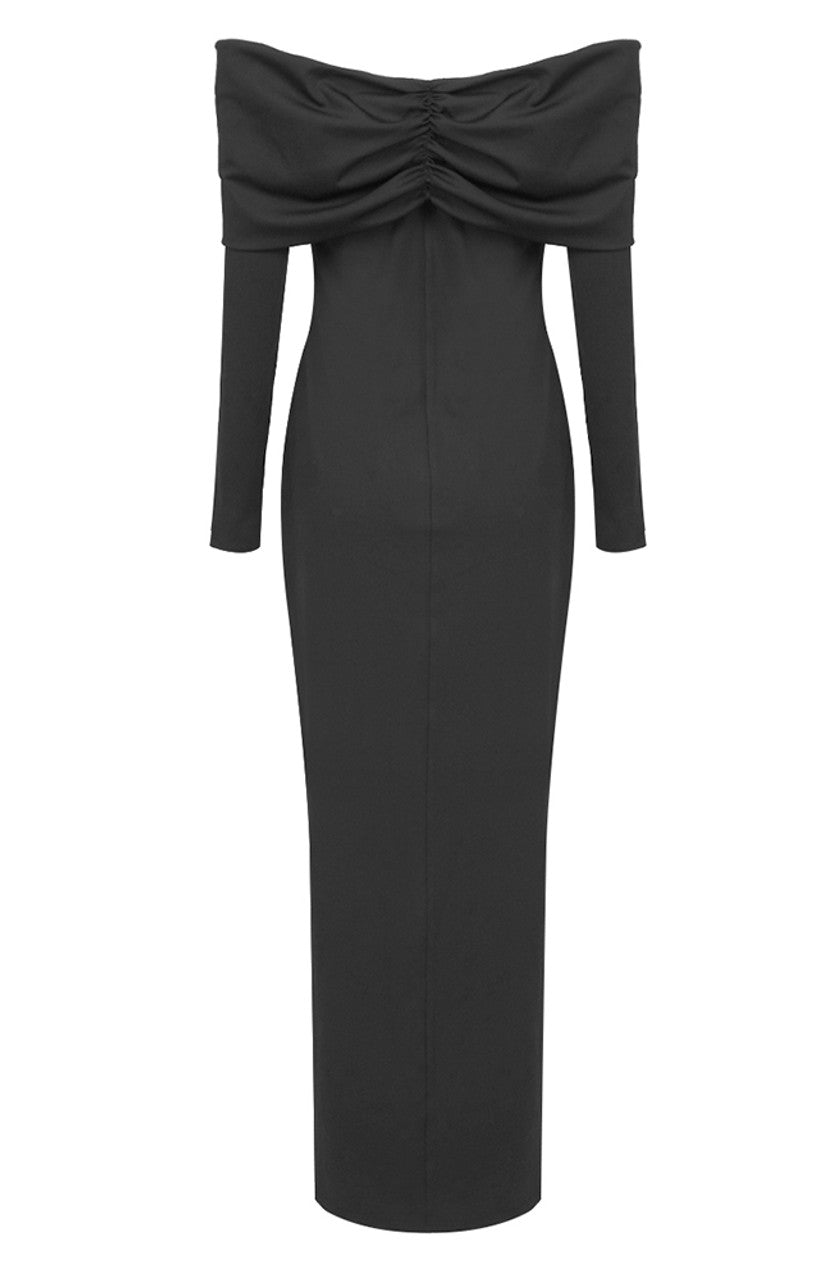 Off Shoulder Ruched Fold Long Sleeve Mermaid Maxi Dress 18