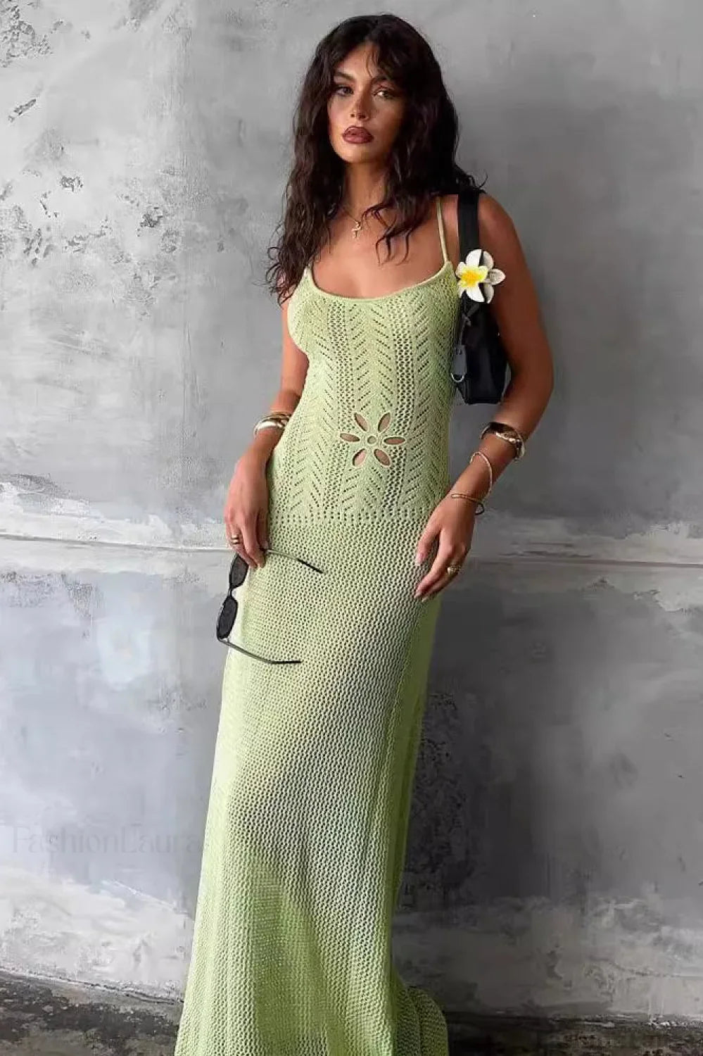 Backless Cutout Knit Sweater Dress S / Green