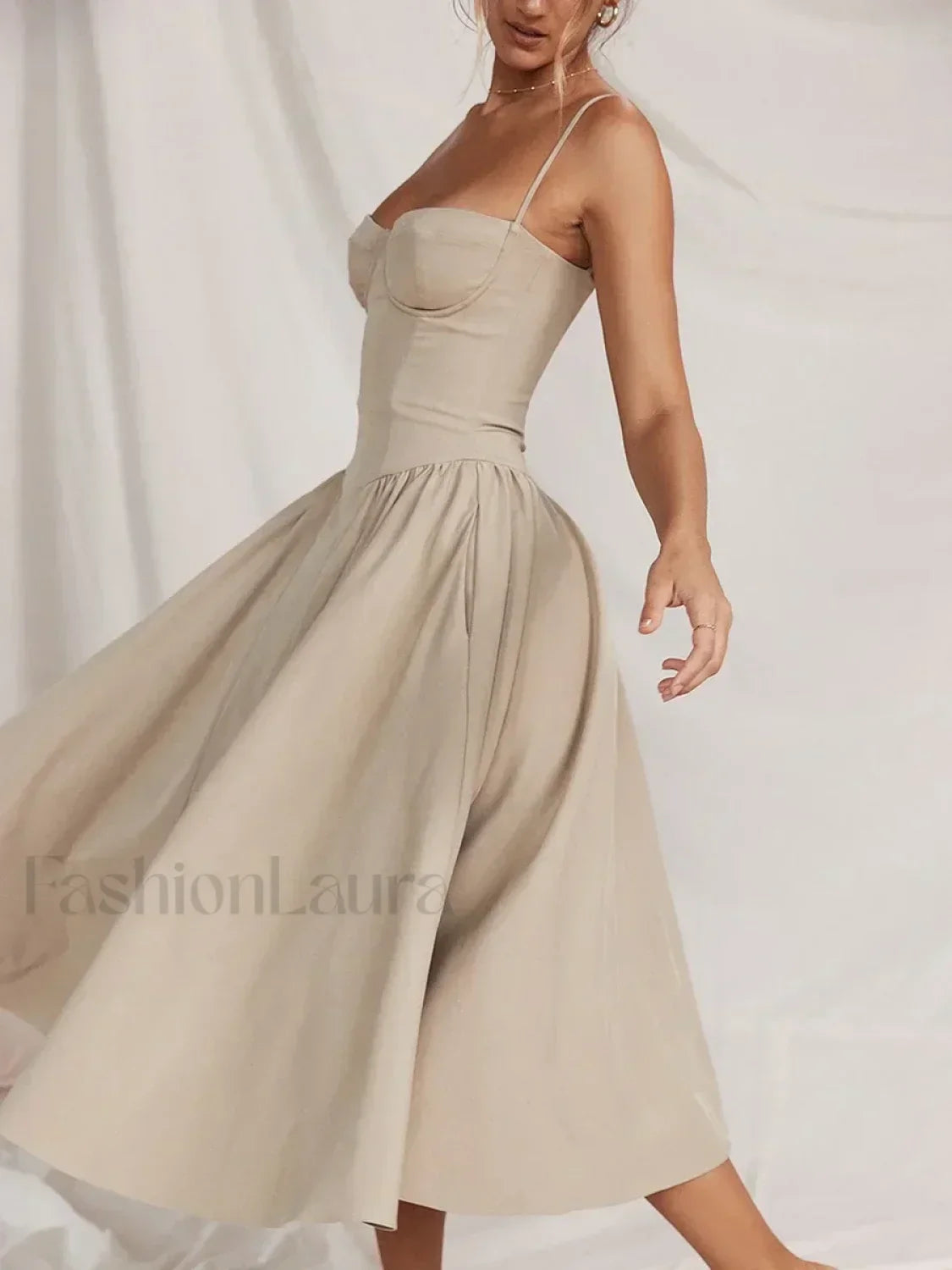 Backless Dropped-Waist Midi Dress