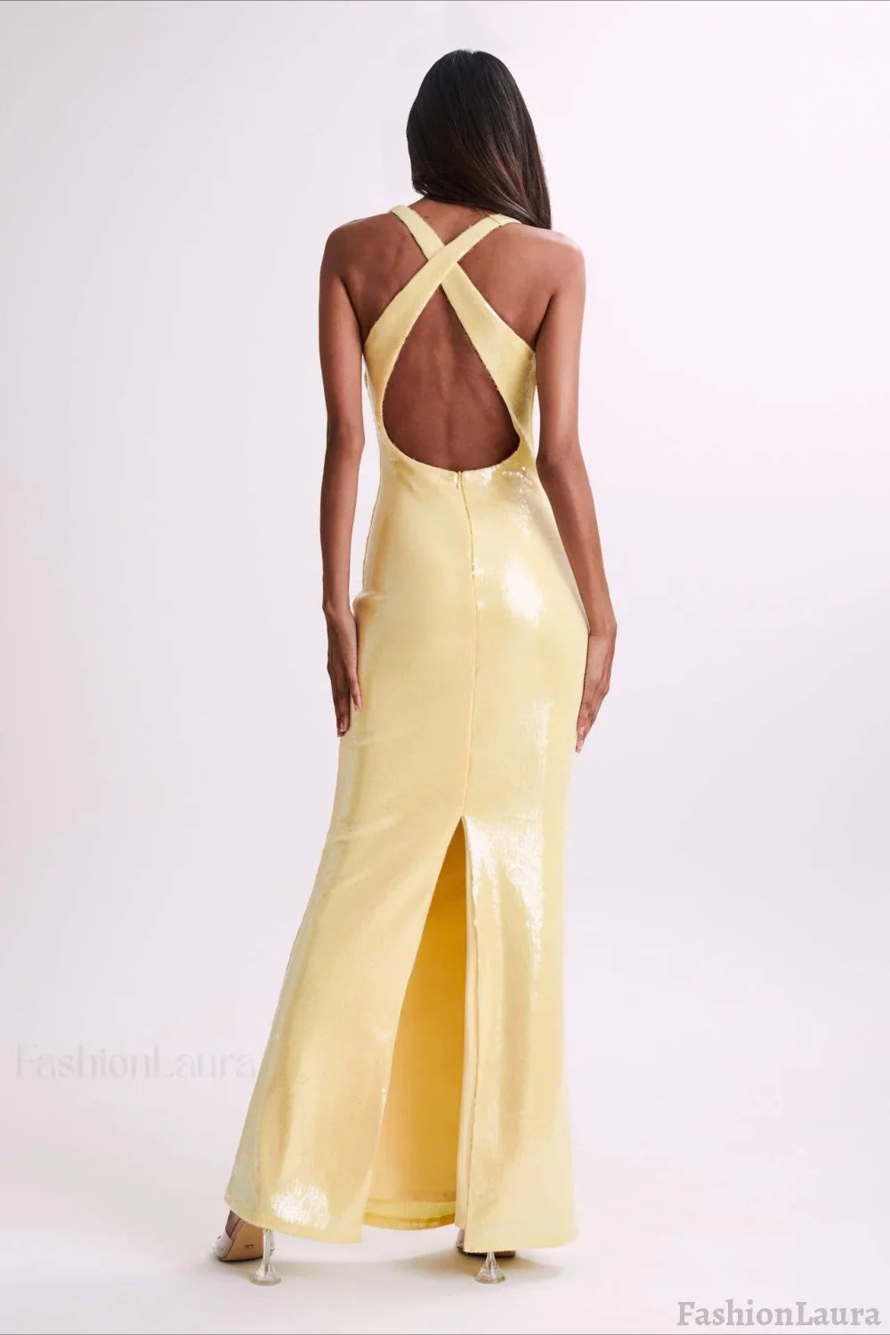 Backless Floral Sequin Maxi Dress