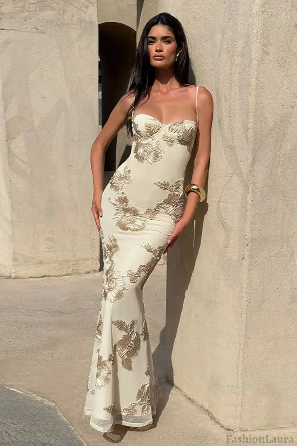 Backless Floral Tie-Up Maxi Dress S / White