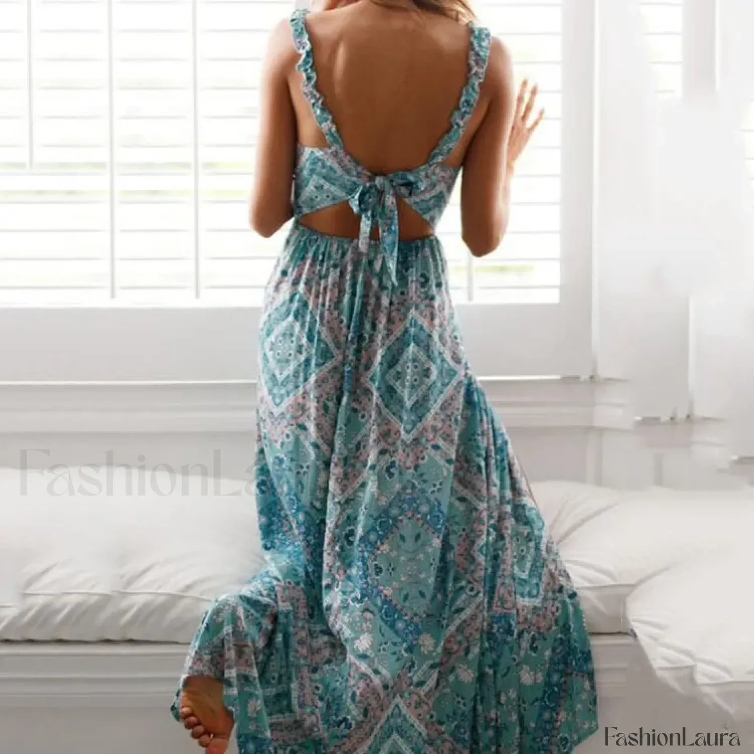 Backless Floral V-Neck Boho Dress