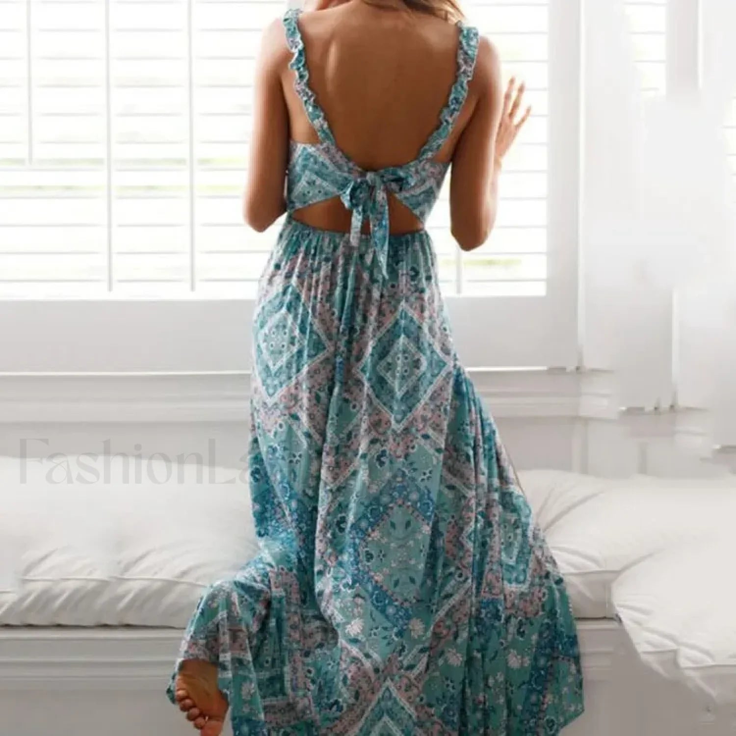 Backless Floral V-Neck Boho Dress