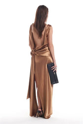 Backless Satin Draped Rosette Maxi Gown 12