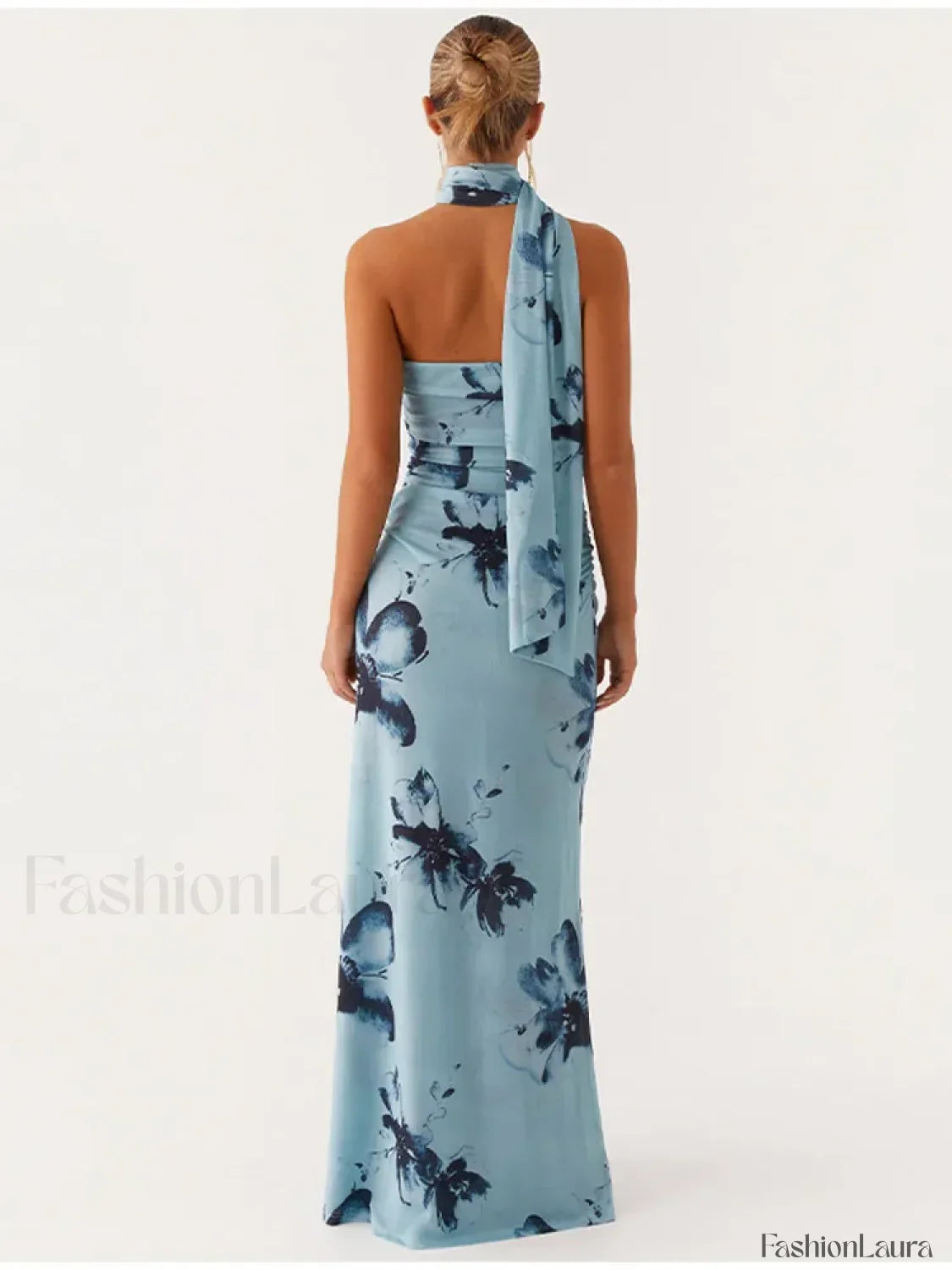 Backless High-Waist Floral Dress