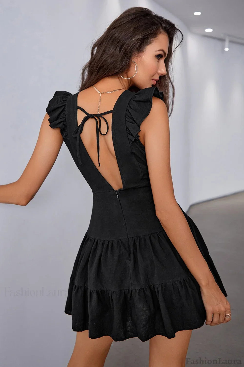 Backless High Waist Ruffle Cocktail Dress