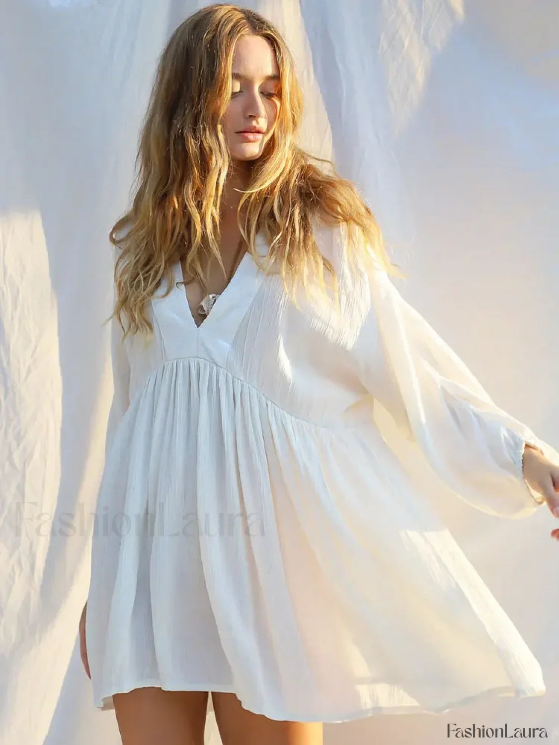 Backless High Waist White Cover Up