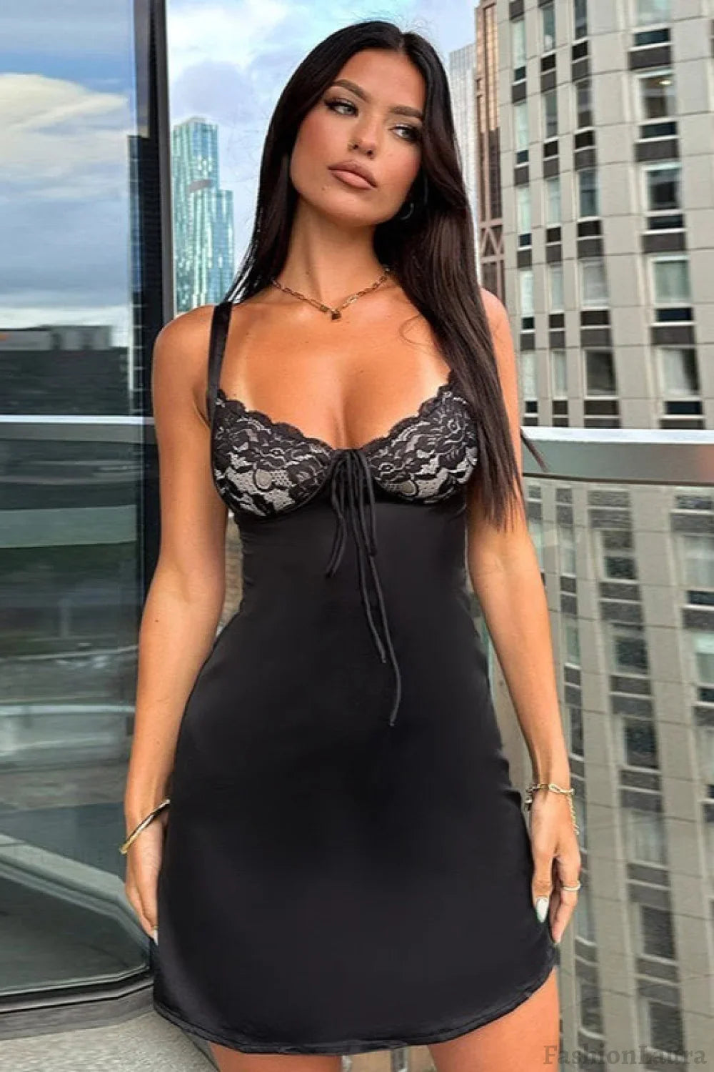 Backless Lace Panel A-line Cocktail Dress