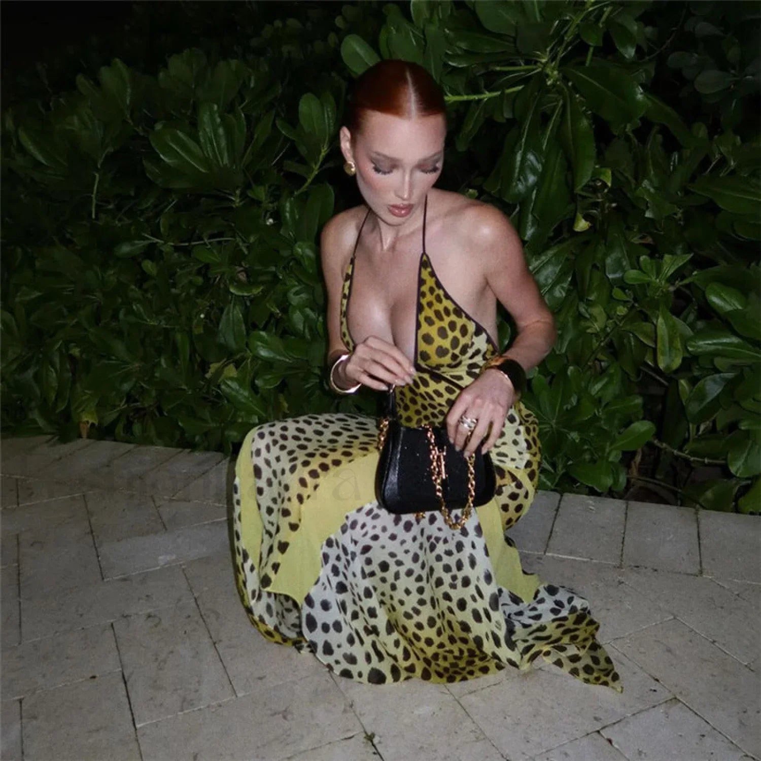 Backless Neck Print Sexy Slim Fit Maxi Dress