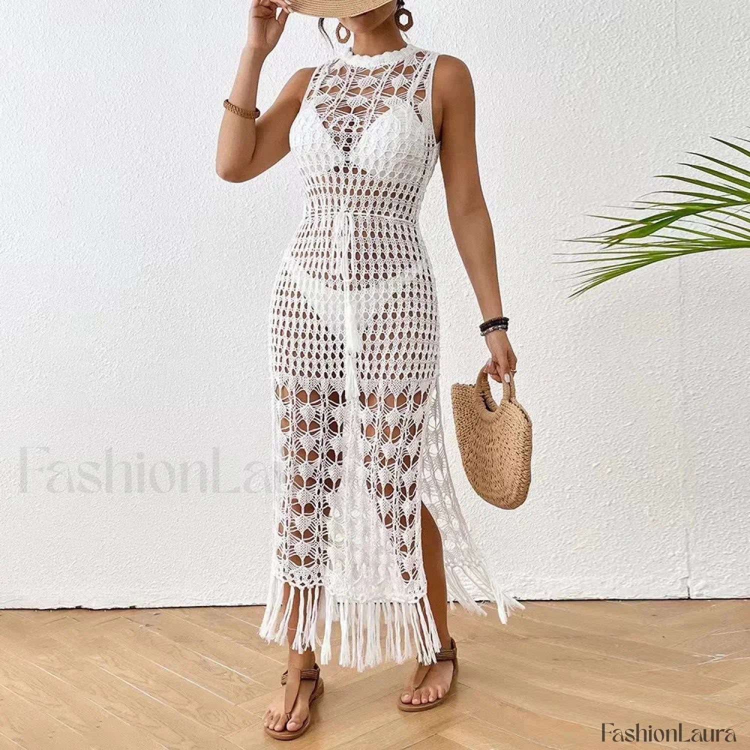 Backless Tassel Solid Dress Cover Up