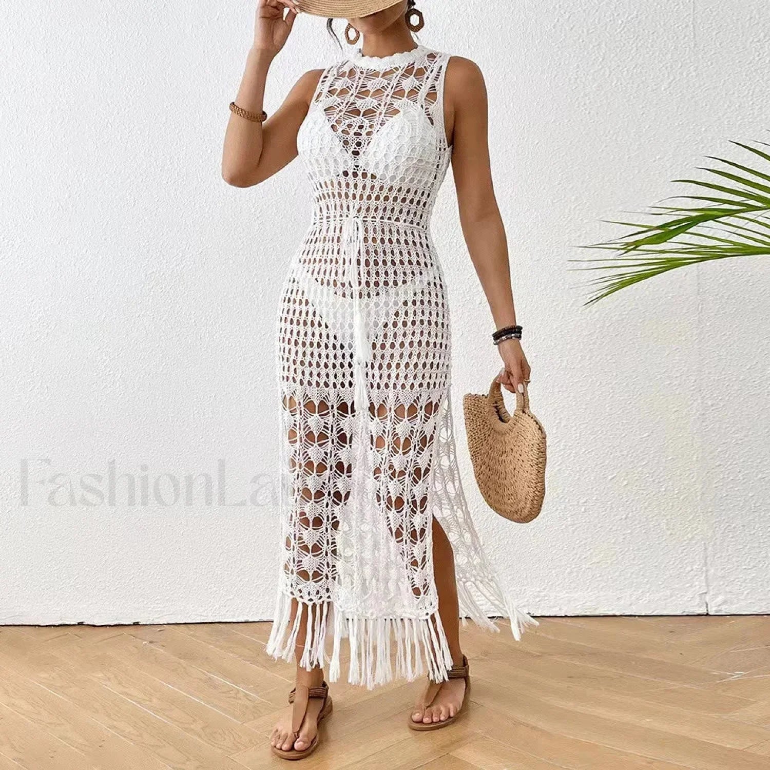 Backless Tassel Solid Dress Cover Up