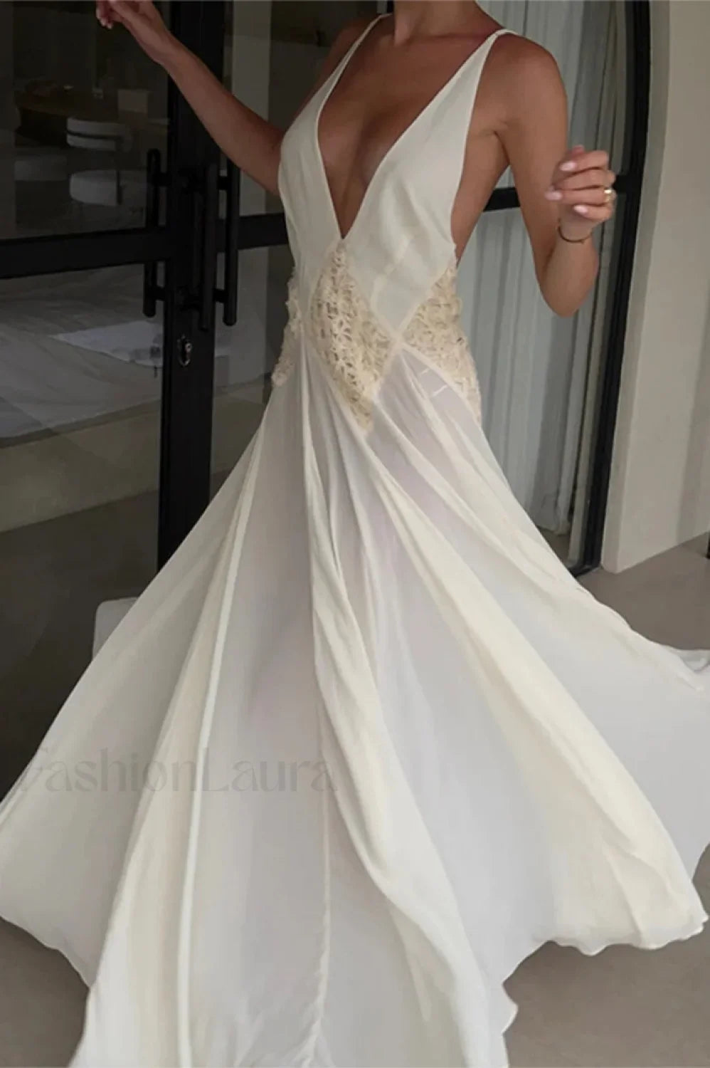 Backless V-Neck Boho Dress