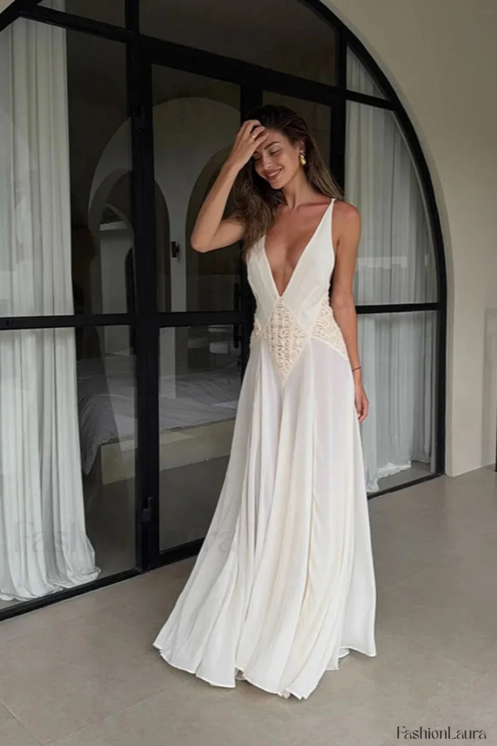 Backless V-Neck Boho Dress