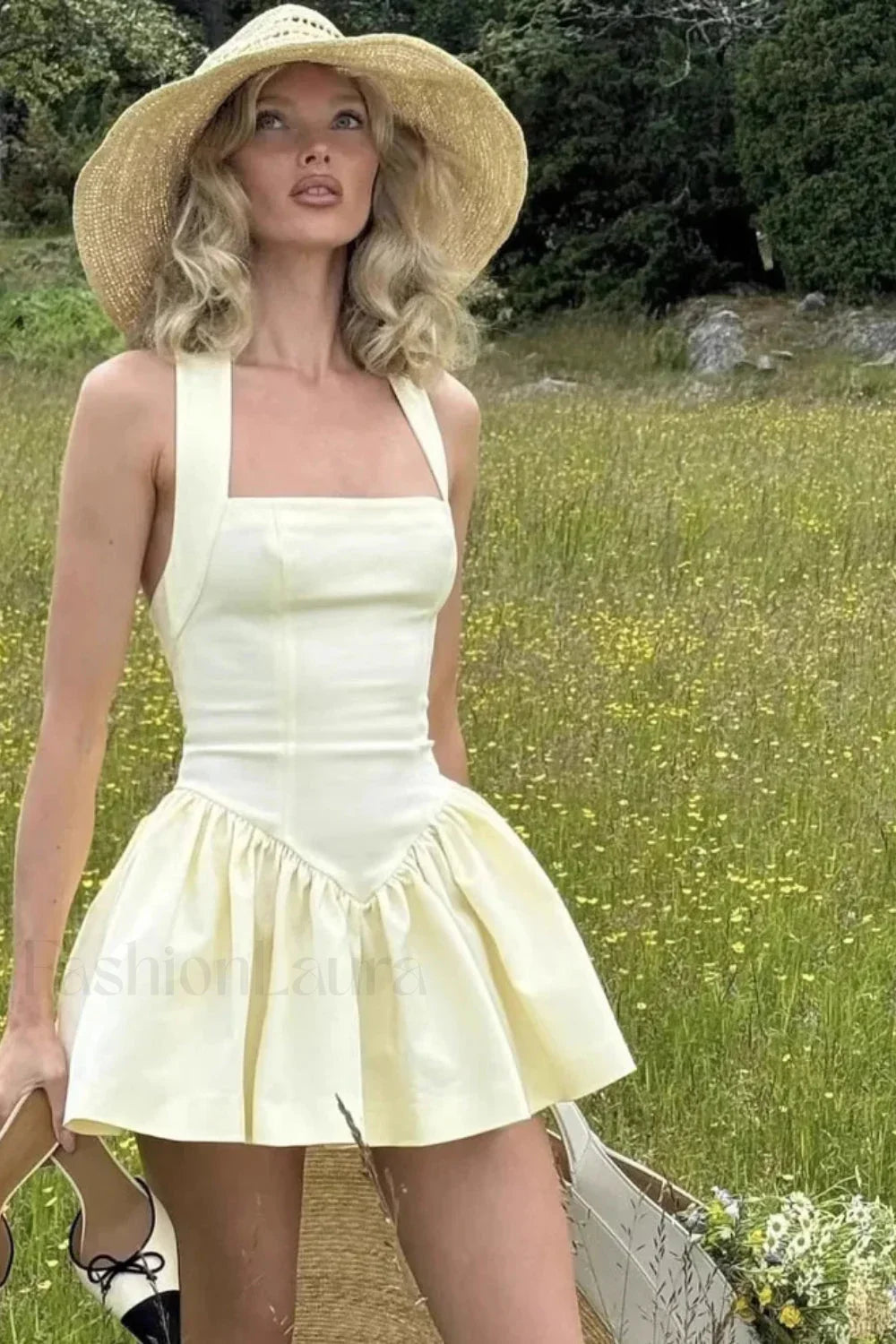 Ballet Style A-Line Fluffy Neck Mini Dress