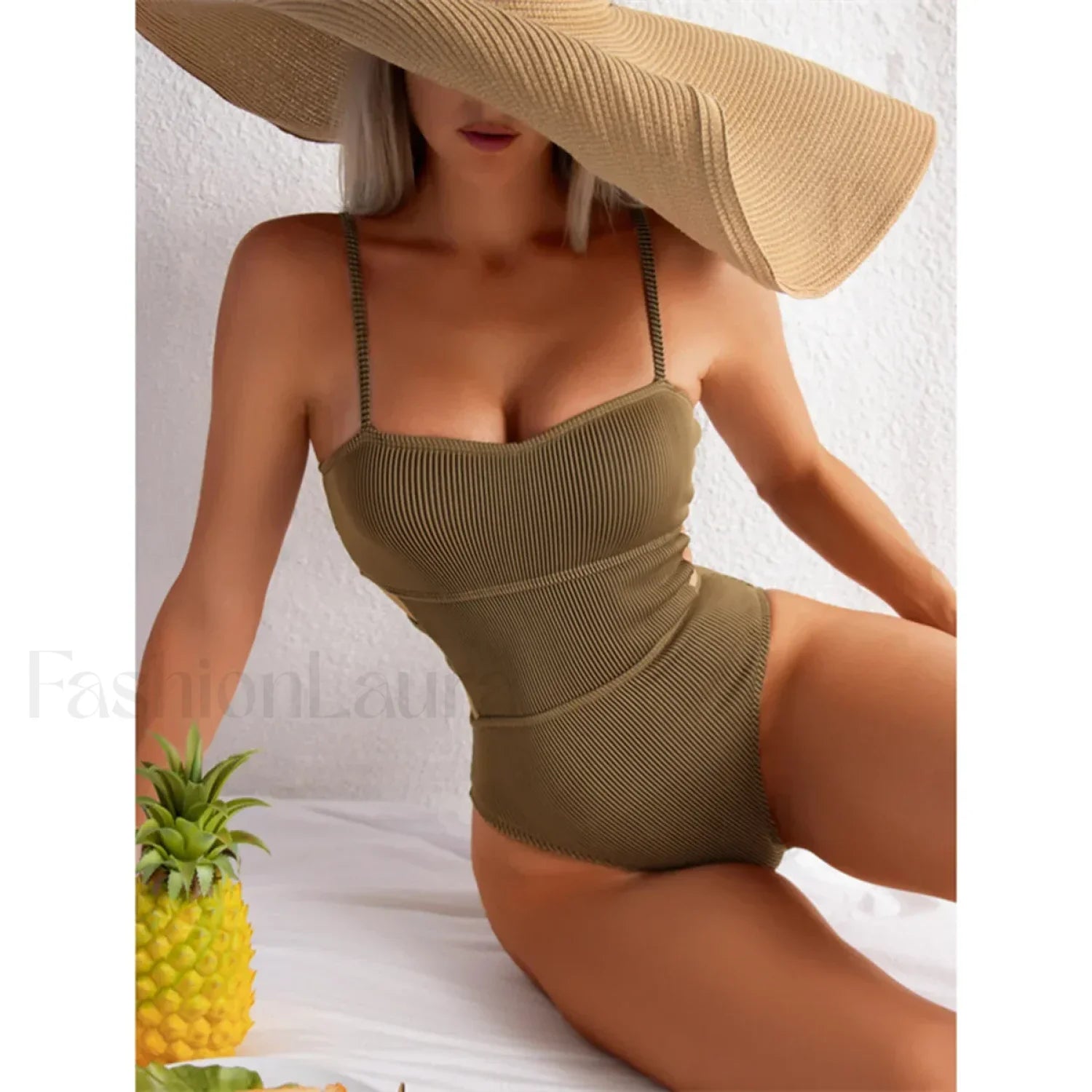 Bandage Backless Push Up One Piece khaki / S