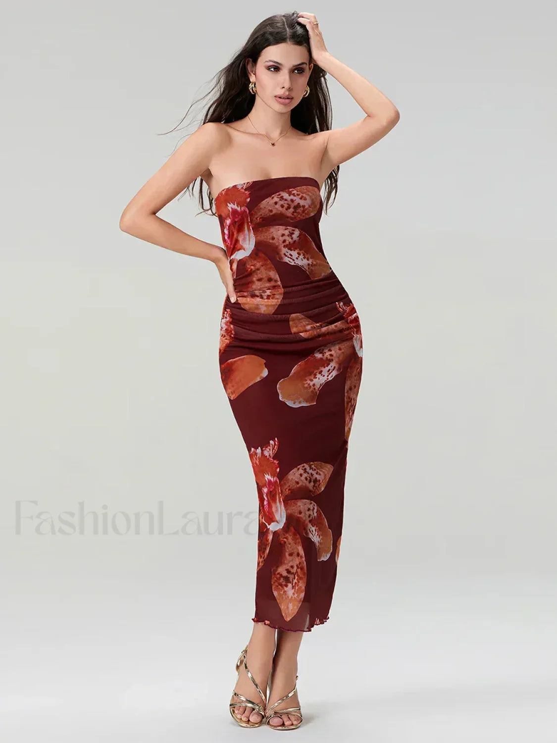 Bandeau Off-Shoulder Floral Dress