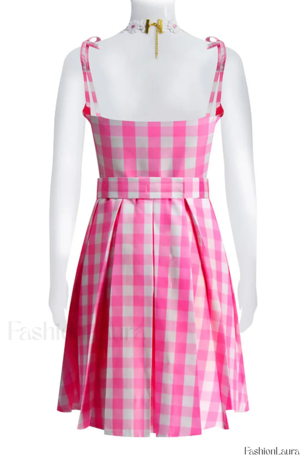 Barbie Movie Margot Charming Pink Plaid Check Dress