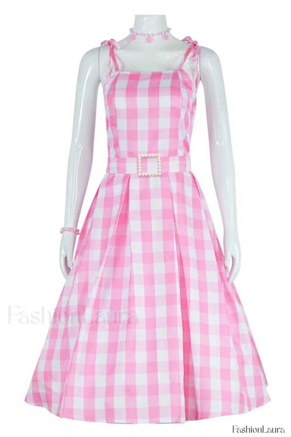 Barbie Movie Margot Charming Pink Plaid Check Dress
