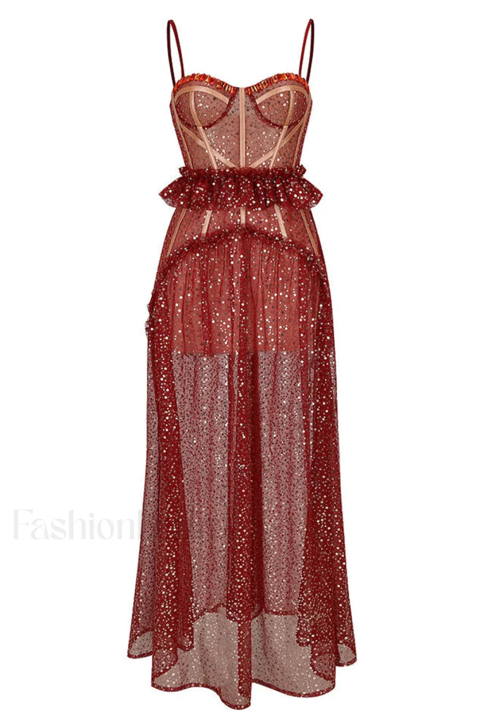 Barrett Sequined Mesh Charming & Lace Maxi Dress