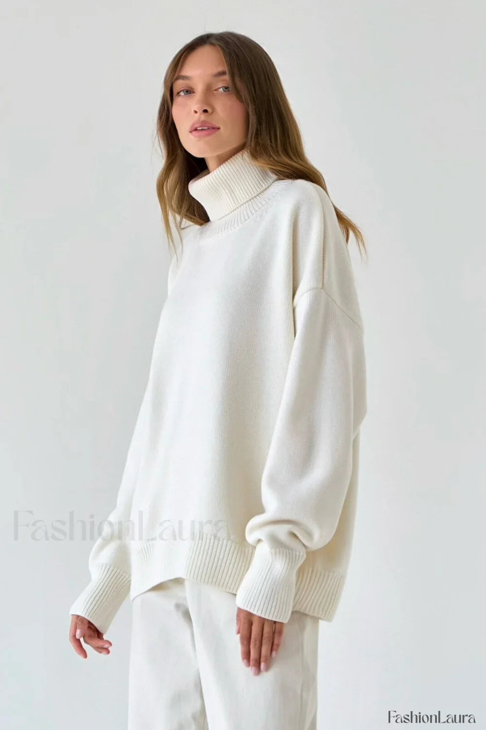 Basic Solid Knit Turtleneck Sweater