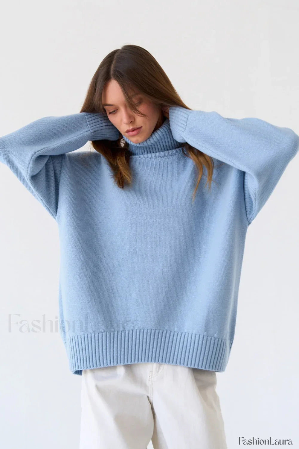 Basic Solid Knit Turtleneck Sweater