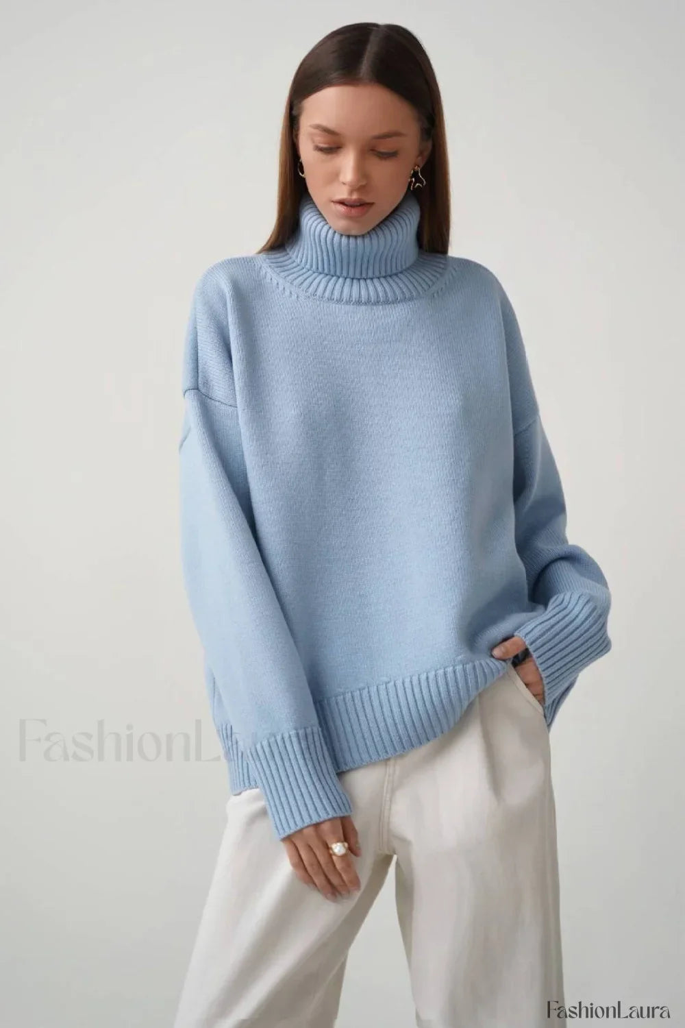 Basic Solid Knit Turtleneck Sweater