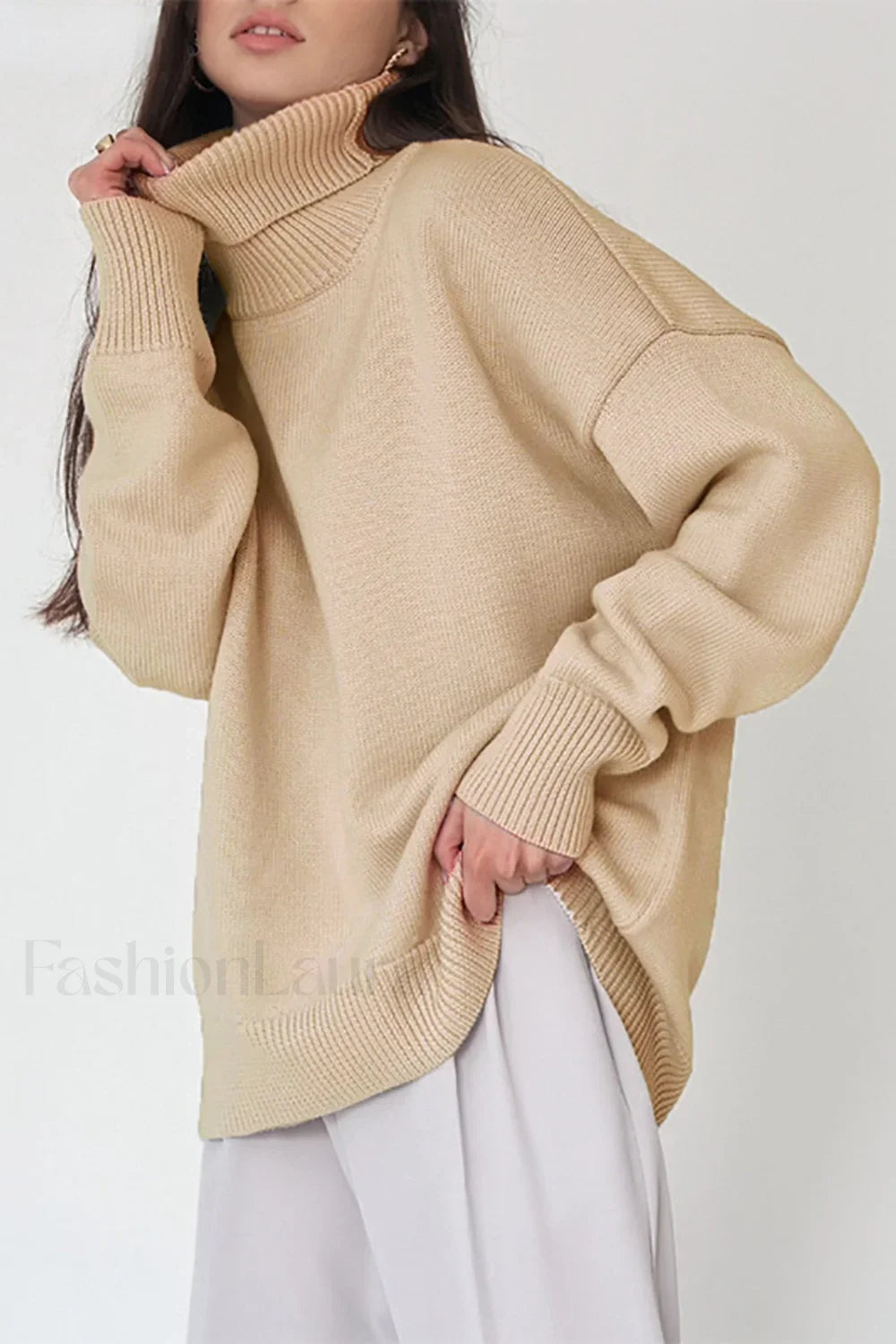 Basic Solid Knit Turtleneck Sweater