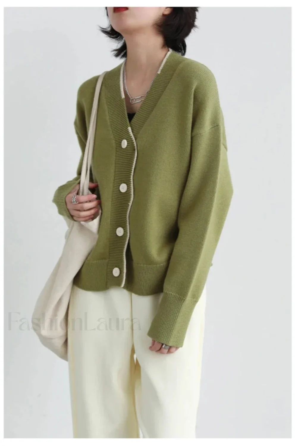 Basic V-neck Loose Knit Cardigan