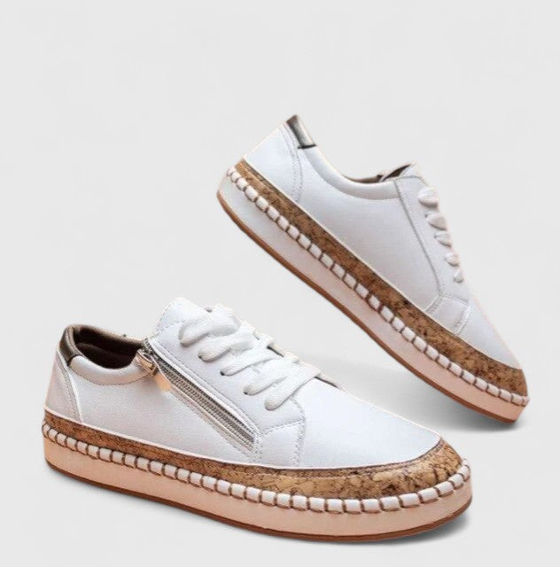 Floral Print Lace Up Side Zip Cork Platform Sneakers