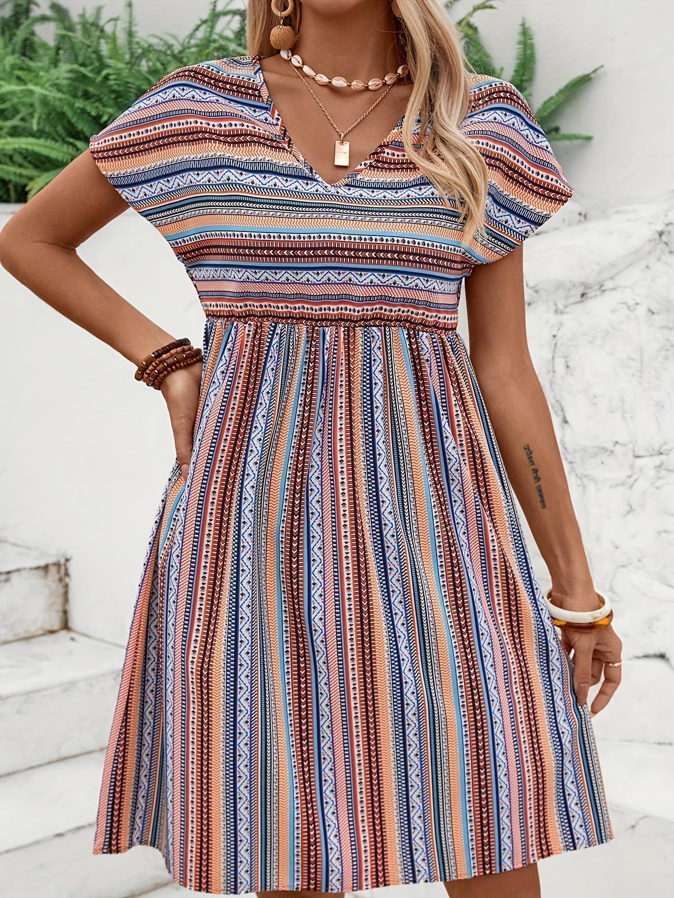 Agnesâ„?- Striped Boho Style Dress