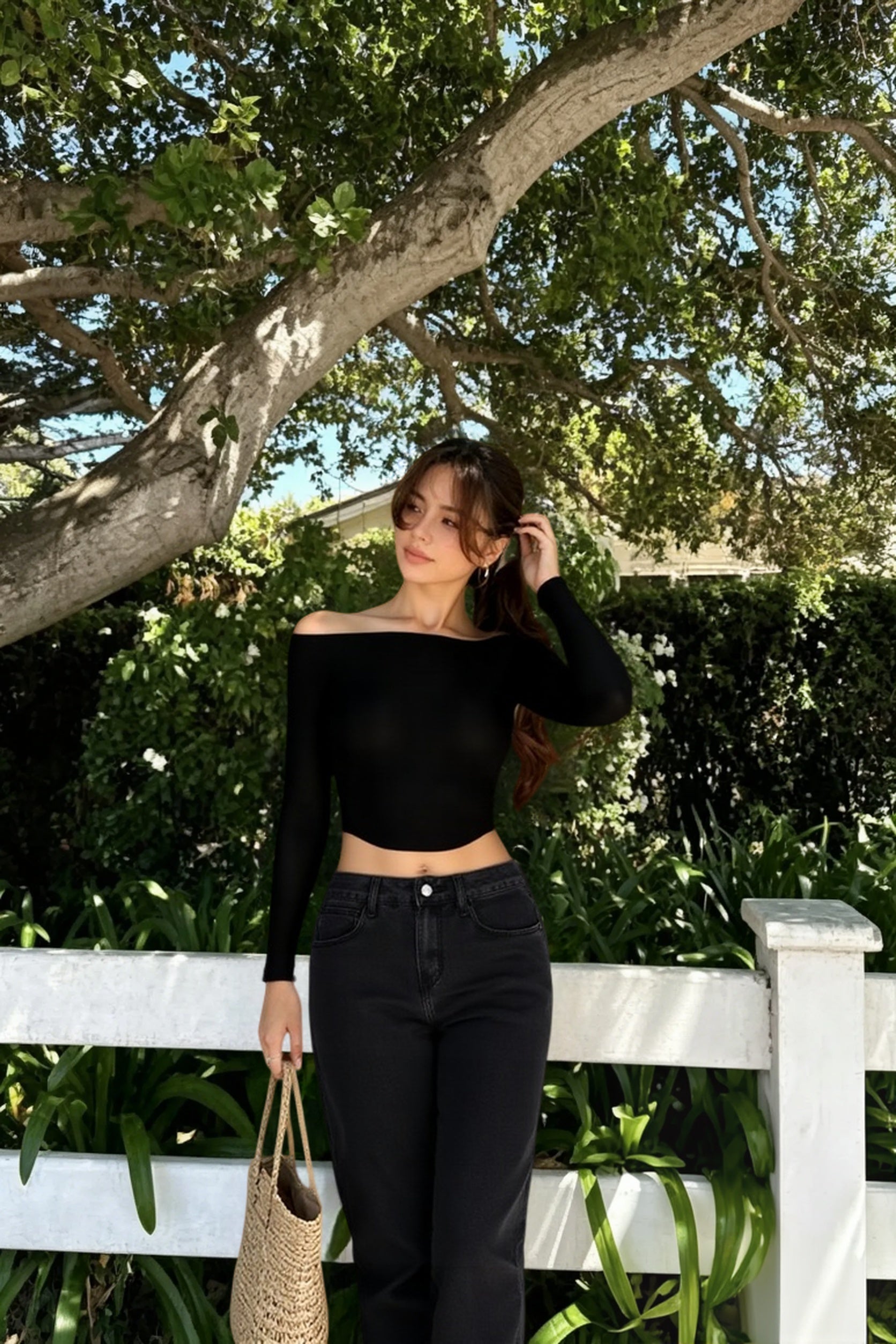 Off-the-Shoulder Sheer Mesh Crop Top
