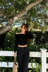 Solid Off Shoulder Sheer Mesh Crop Top