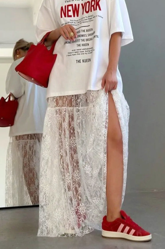 Jacquard Lace High Waist Maxi Skirt