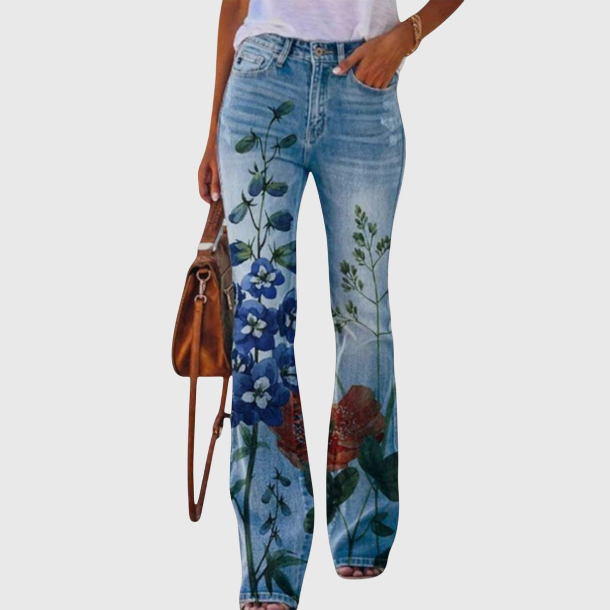 Floral Print High Waist Flare Jeans