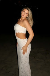 Strapless Lace Cutout Slit Bodycon Maxi Lace Dress