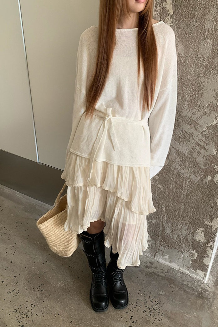 Irregular Elegant Flowy Solid Color Midi Skirt