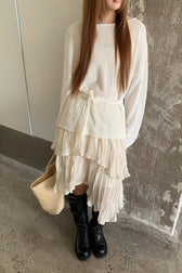 Irregular Elegant Flowy Solid Color Midi Skirt