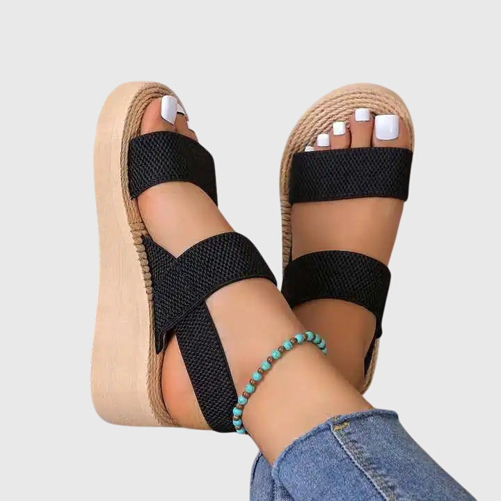 Open Toe Elastic Strap Platform Wedge Espadrille Sandals
